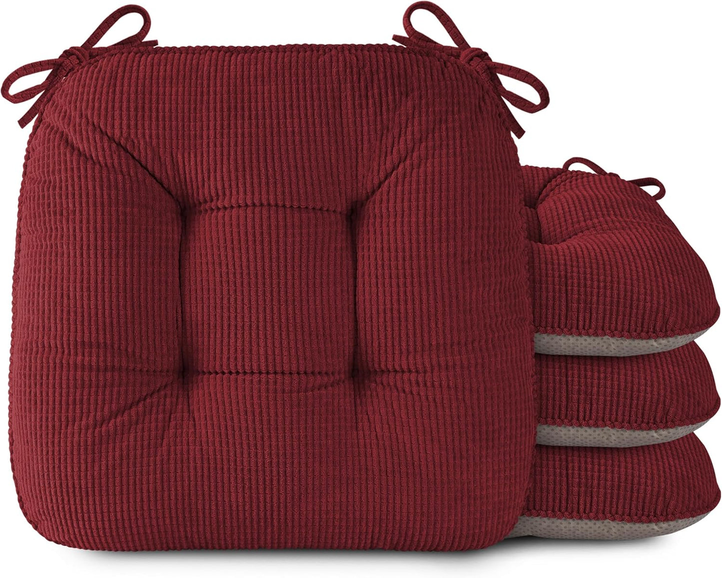 OVOV Chair Cushions for Dining Chairs Set of 4 Non-Slip Kitchen Seat Cushions 18" x 18" x 4" Indoor Seat Pads with Ties Black