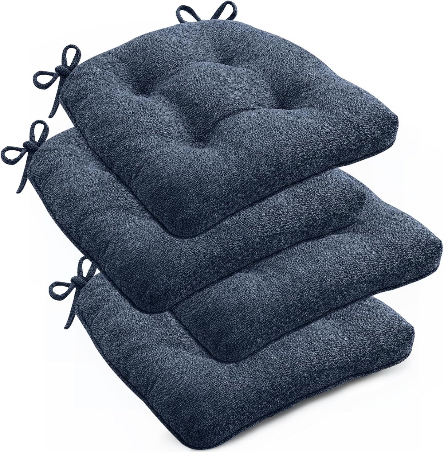 Chair Cushions Set of 6 for Dining Chairs, 16.5"x15.5" Kitchen Chair Pads with Memory Foam, Non-Slip Bottom & Ties, Tufted Indoor Seat Cushions for Home Use – Navy