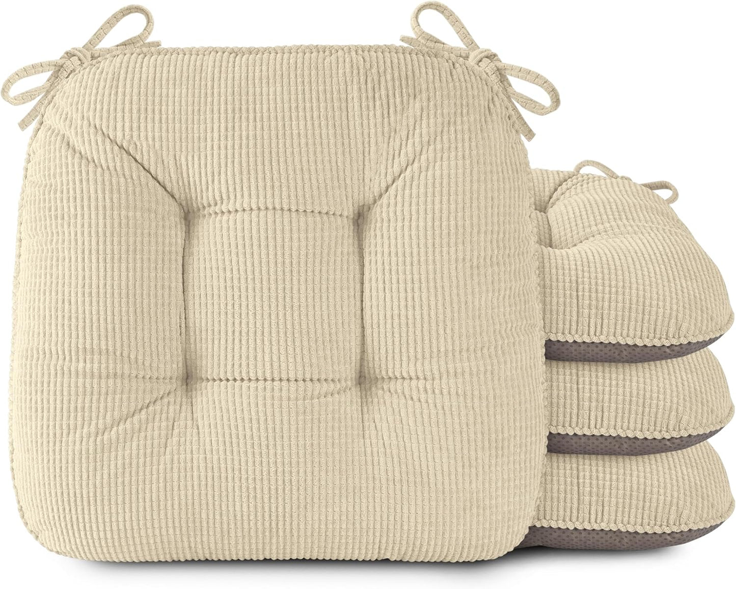 OVOV Chair Cushions for Dining Chairs Set of 4 Non-Slip Kitchen Seat Cushions 18" x 18" x 4" Indoor Seat Pads with Ties Black