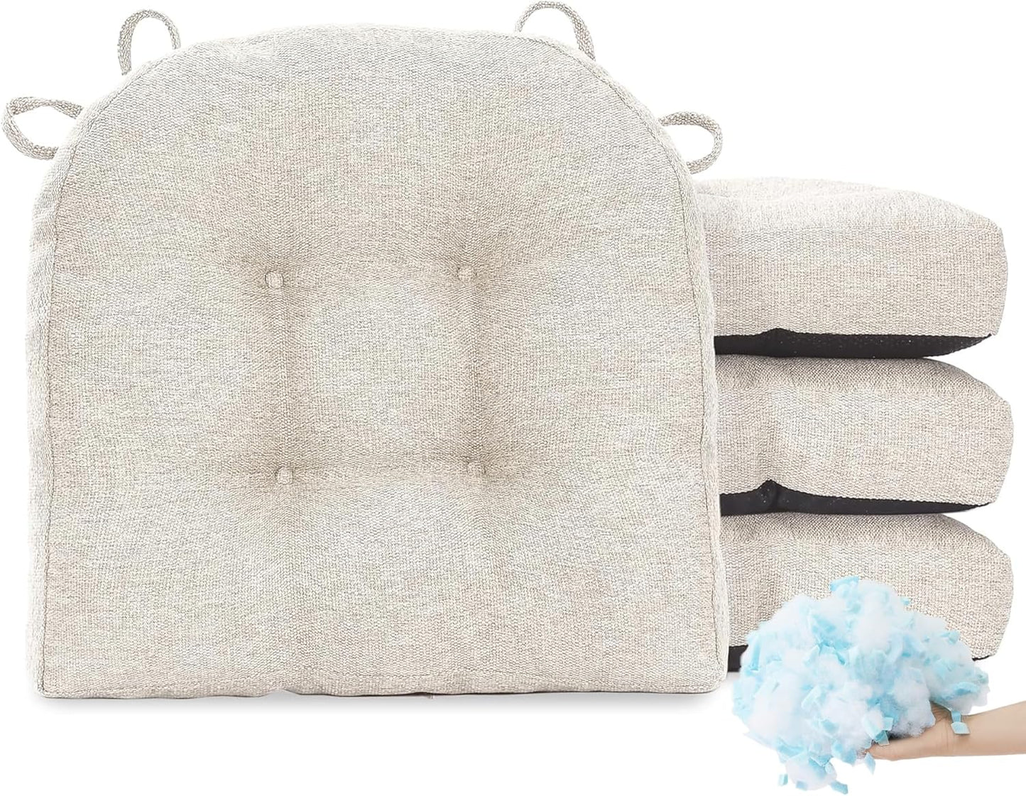 Tromlycs Chair Cushions for Dining Chairs Kitchen Seat Cushions Room Set of 4 Pads with Ties Indoor Non Slip Office 18 x 18 Inch, Beige