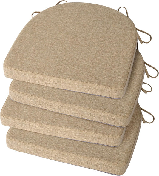 Chair Cushions for Dining Chairs 4 Pack Textured U-Shaped Kitchen Chair Cushions with Ties and Non-Slip Backing Indoor Chair Pads with Removable Cover (17"x17" Beige)