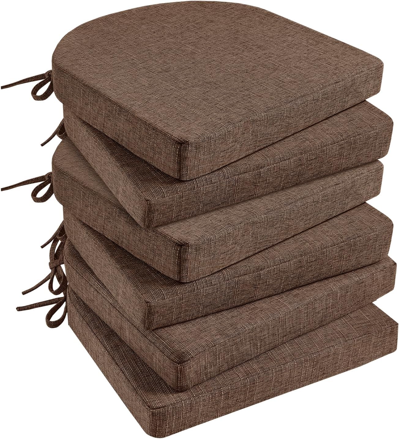Basic Beyond Chair Cushions for Dining Chairs 4 Pack, Memory Foam Chair Cushion with Ties and Non Slip Backing, 16 x 16 inches Chair Pads for Dining Chairs(Brown)
