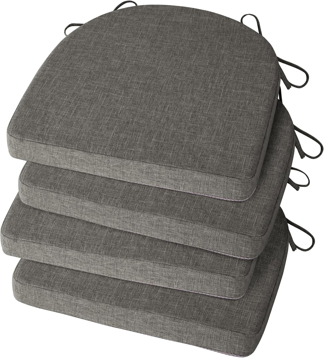Chair Cushions for Dining Chairs 4 Pack Textured U-Shaped Kitchen Chair Cushions with Ties and Non-Slip Backing Indoor Chair Pads with Removable Cover (17"x17" Beige)