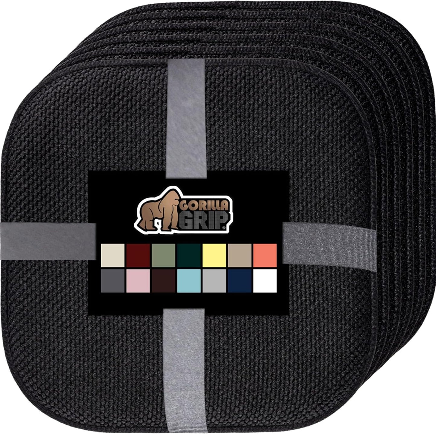 GORILLA GRIP Slip Resistant Chair Cushions, No Ties Required, Memory Foam Pads for Dining Room, Kitchen Table, Office, Rocking Chairs, Plush Seat Cover Cushion Pad, Home Decor, Set of 4 16x16, Black